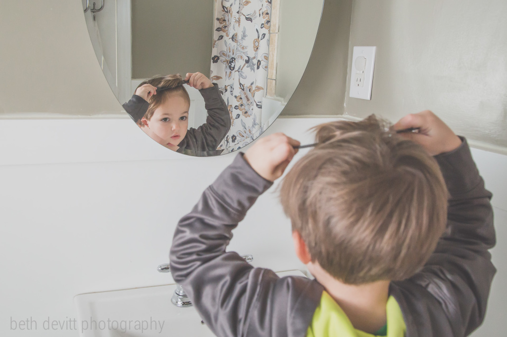 wet the comb.  style your hair.  dry the comb.  repeat.  he takes being cute seriously.  
