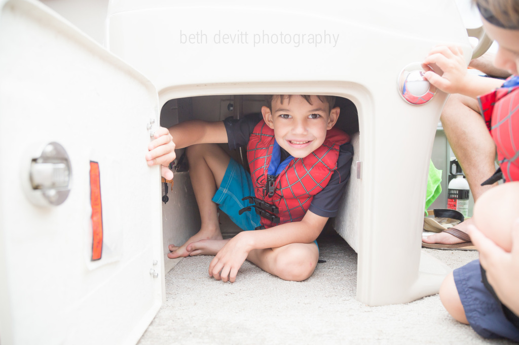 discovering the new boat's nooks and crannies.  